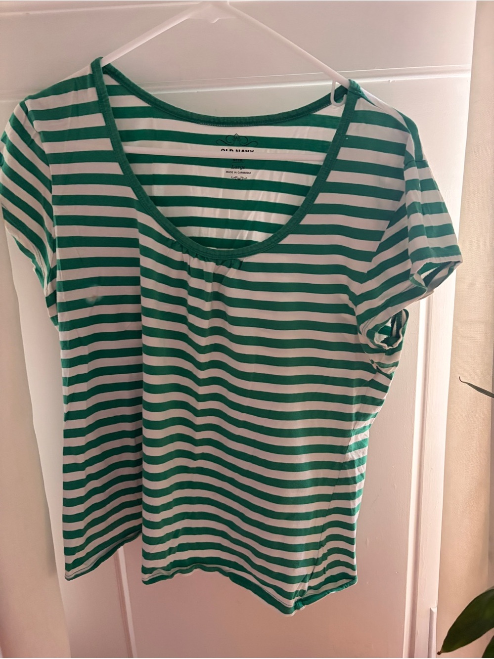 Old Navy Green White Striped Shirt Juniors Size L